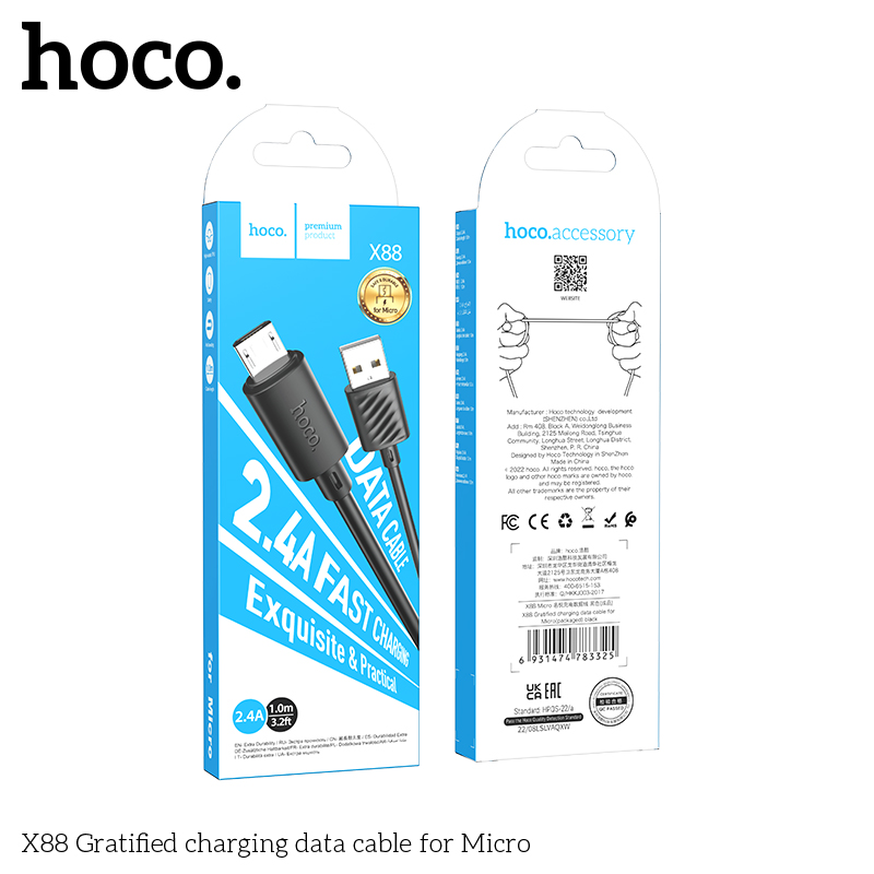 Câble USB vers Micro-USB "X88" charge et synchronisation des données