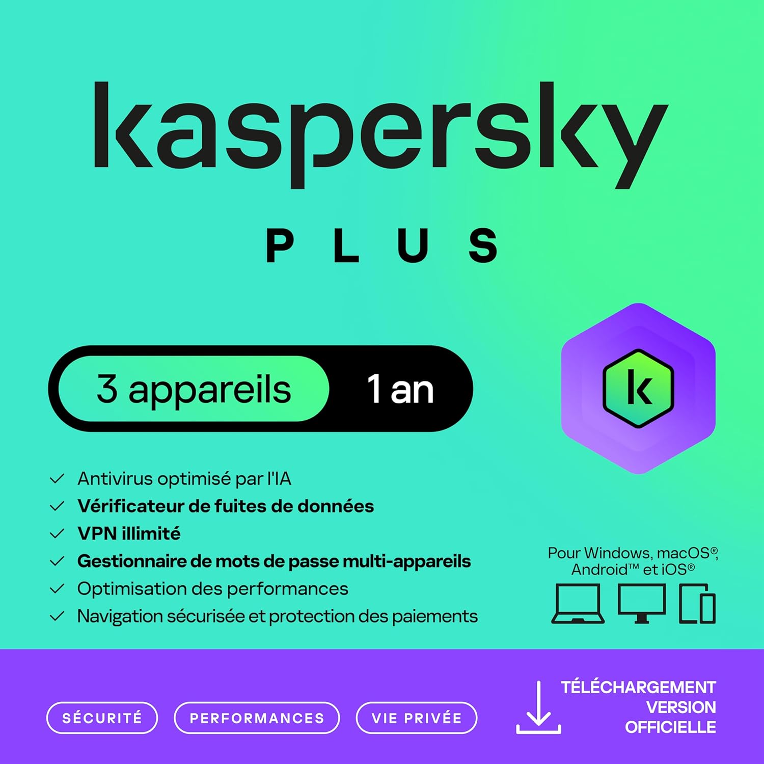 Kaspersky Plus Internet Security 2025 – 3 Appareils – 1 An – VPN illimité